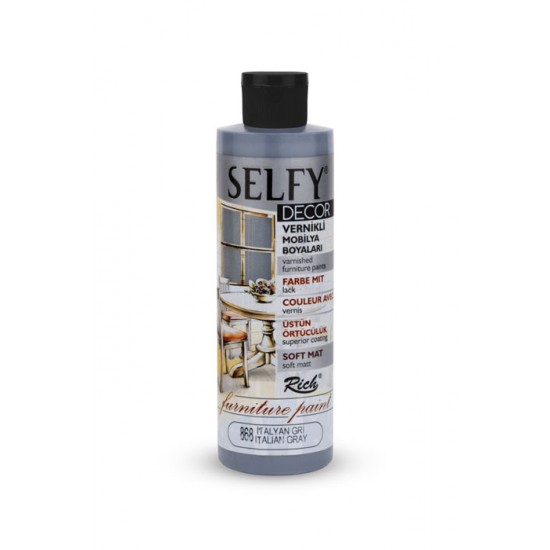 Rich Selfy Decor Vernikli Mobilya Boyası 240 ML italyan gri